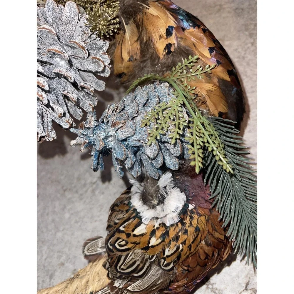Ring Neck Pheasant Feathers Tails Pelt Down Heart Wreath Taxidermy 15
